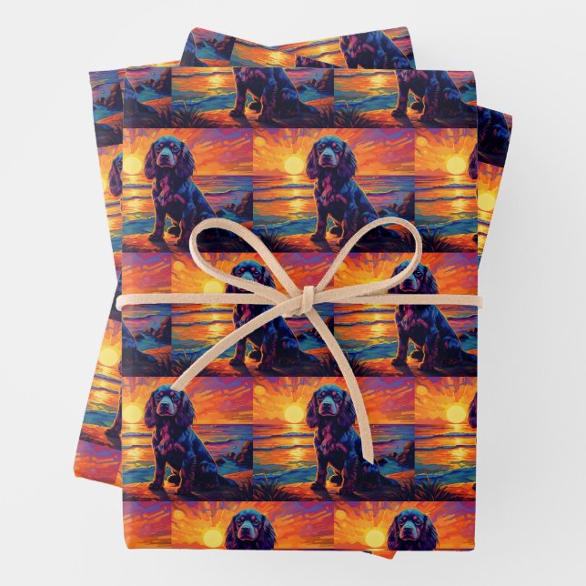 Cavalier King Charles Spaniel Sunset / Sunrise Geschenkpapier Set (Beispiel)