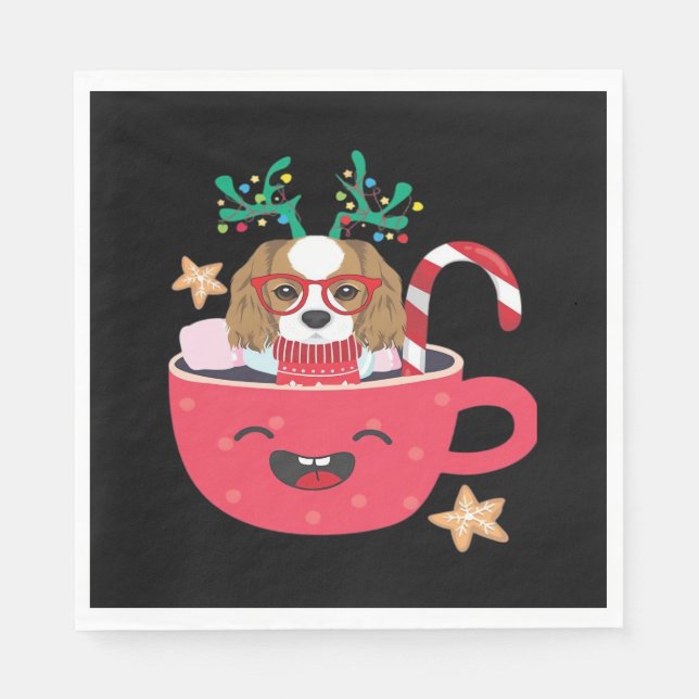 Cavalier King Charles Spaniel Teacup Weihnachtsfei Serviette (Vorderseite)