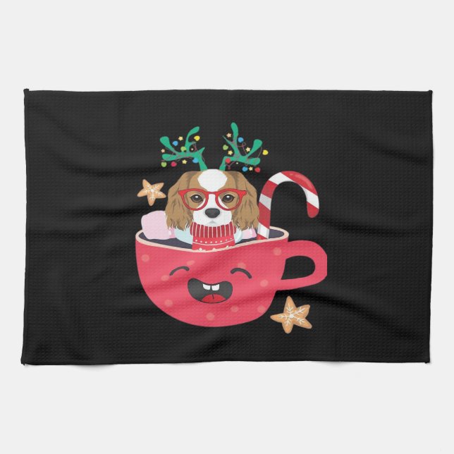 Cavalier King Charles Spaniel Teacup Xmas Holiday  Geschirrtuch (Horizontal)