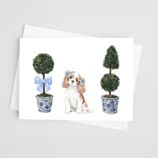 Cavalier King Charles Spaniel Topiary Watercolor Karte (Von Creator hochgeladen)