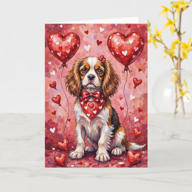Cavalier King Charles Spaniel Valentinstag Karte (Gelbe Blume)