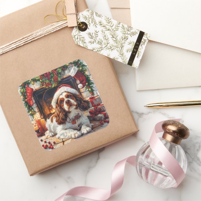 Cavalier King Charles Spaniel von Fireplace Quadratischer Aufkleber (Schenken)