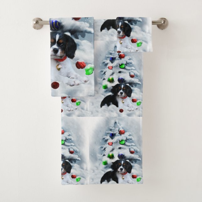 Cavalier King Charles Spaniel Weihnachten Badhandtuch Set (Insitu)
