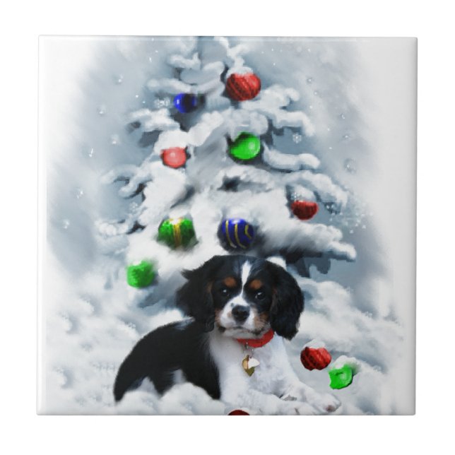 Cavalier King Charles Spaniel Weihnachten Fliese (Vorderseite)
