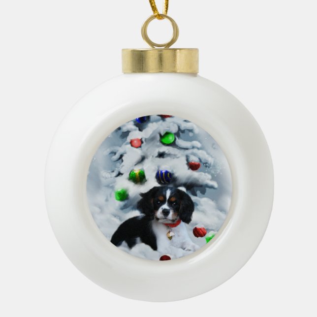 Cavalier King Charles Spaniel Weihnachten Keramik Kugel-Ornament (Vorderseite)