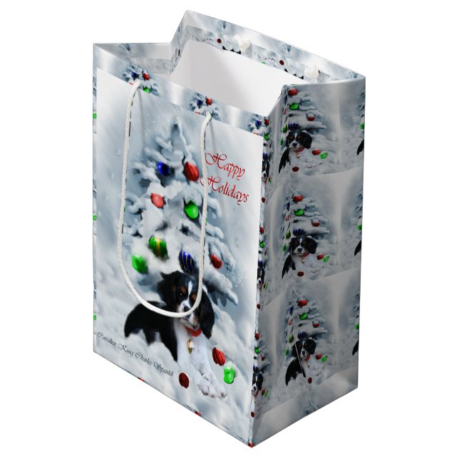Cavalier King Charles Spaniel Weihnachten Mittlere Geschenktüte (Vorderseite Schrägansicht)