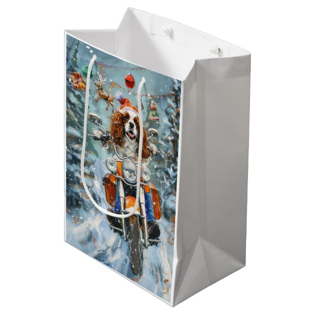 Cavalier King Charles Spaniel Weihnachten Mittlere Geschenktüte (Vorderseite Schrägansicht)