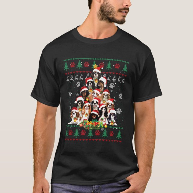 Cavalier King Charles Spaniel Weihnachtsbaum Ugly T-Shirt (Vorderseite)