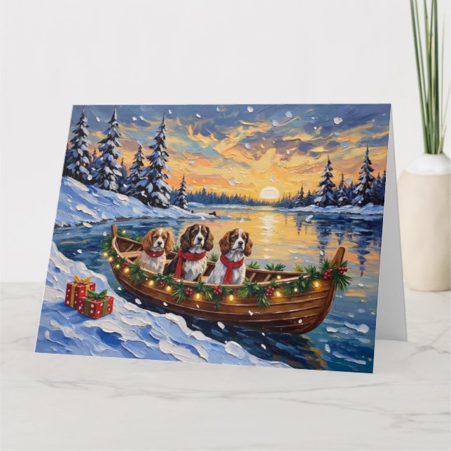 Cavalier King Charles Spaniel Weihnachtsboot Karte (Vorderseite)