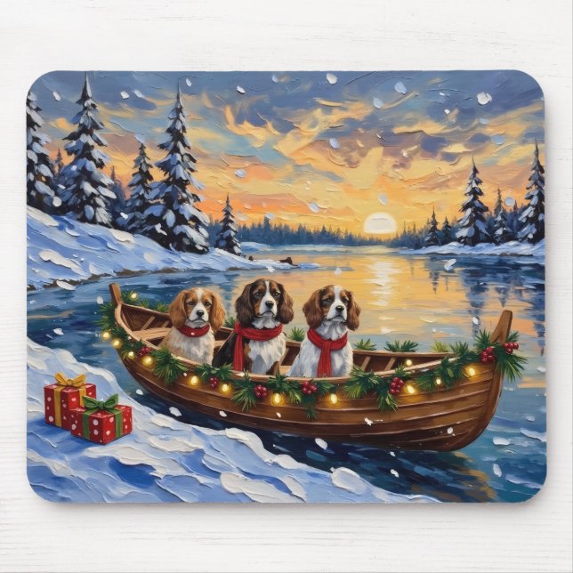 Cavalier King Charles Spaniel Weihnachtsboot Mousepad (Vorne)