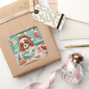Cavalier King Charles Spaniel Weihnachtsgebäck Quadratischer Aufkleber