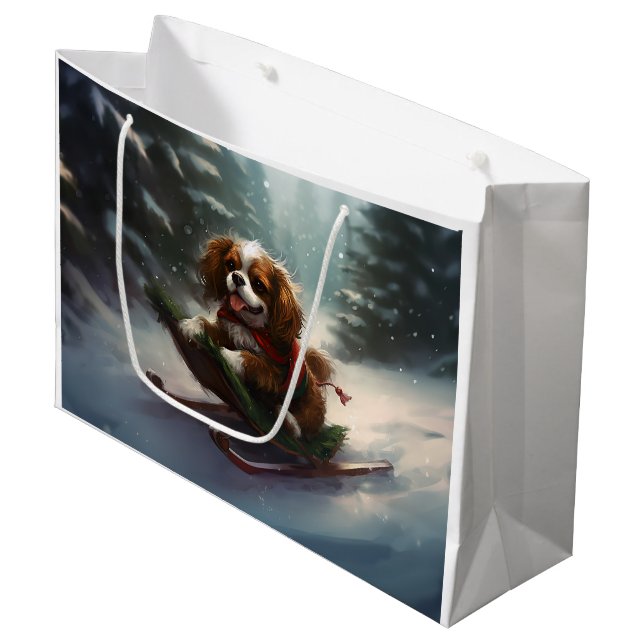 Cavalier King Charles Spaniel Weihnachtsschnee Große Geschenktüte (Vorderseite Schrägansicht)