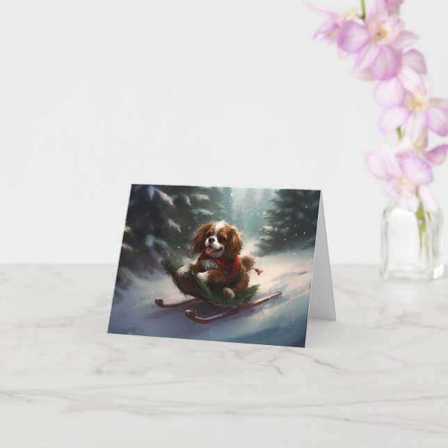 Cavalier King Charles Spaniel Weihnachtsschnee Karte (Orchidee)