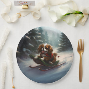 Cavalier King Charles Spaniel Weihnachtsschnee Pappteller