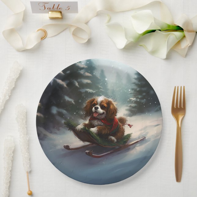 Cavalier King Charles Spaniel Weihnachtsschnee Pappteller (Hochzeit)