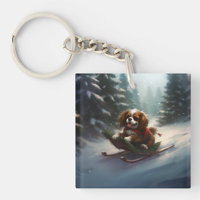 Cavalier King Charles Spaniel Weihnachtsschnee Schlüsselanhänger (Vorderseite)