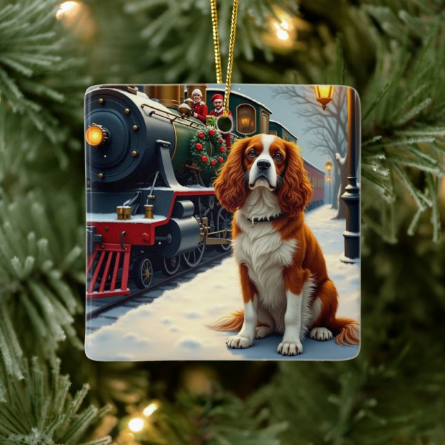 Cavalier King Charles Spaniel Weihnachtszug Keramikornament (Baum)