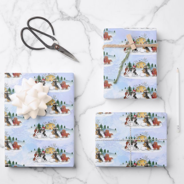 Cavalier King Charles Spaniel Winter Holiday Geschenkpapier Set (Vorderseite)