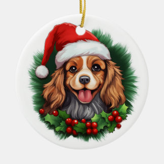 Cavalier King Charles Spaniel Wreath Keramik Ornament