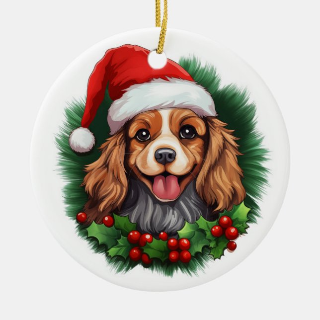 Cavalier King Charles Spaniel Wreath Keramik Ornament (Vorne)