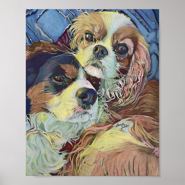 Cavalier King Charles Spaniels Cuddling Poster (Vorne)