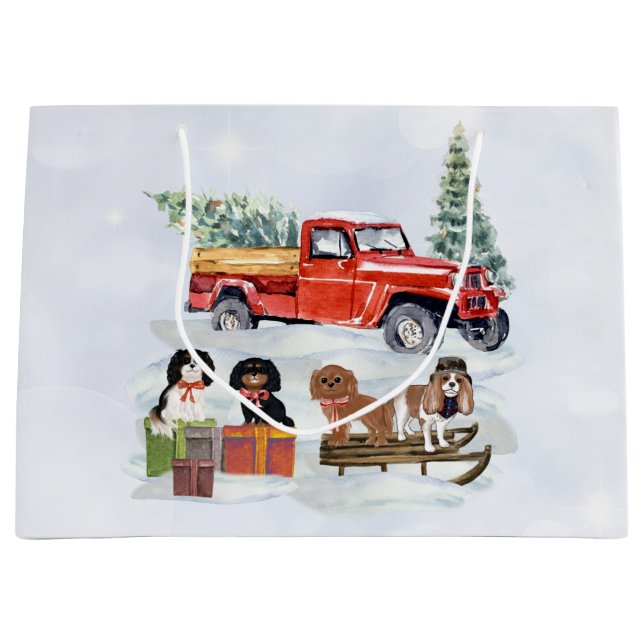Cavalier King Charles Spaniels Winter Truck Große Geschenktüte (Vorderseite)