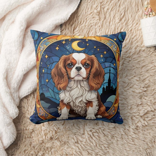 Cavalier King Charles Stains Glass Night Sky Moon Kissen (Decke)