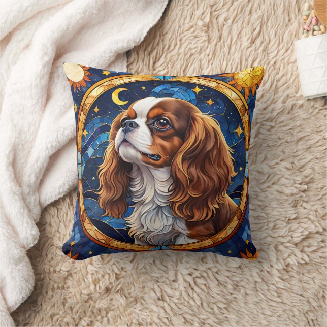 Cavalier King Charles Stains Glass Night Sky Moon Kissen (Decke)