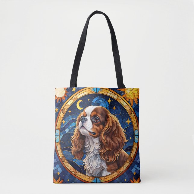 Cavalier King Charles Stains Glass Night Sky Moon Tasche (Vorderseite)