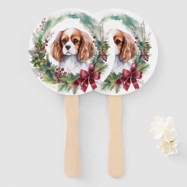 Cavalier King Christmas Wreath Festivals Fächer (Vorne und Hinten)