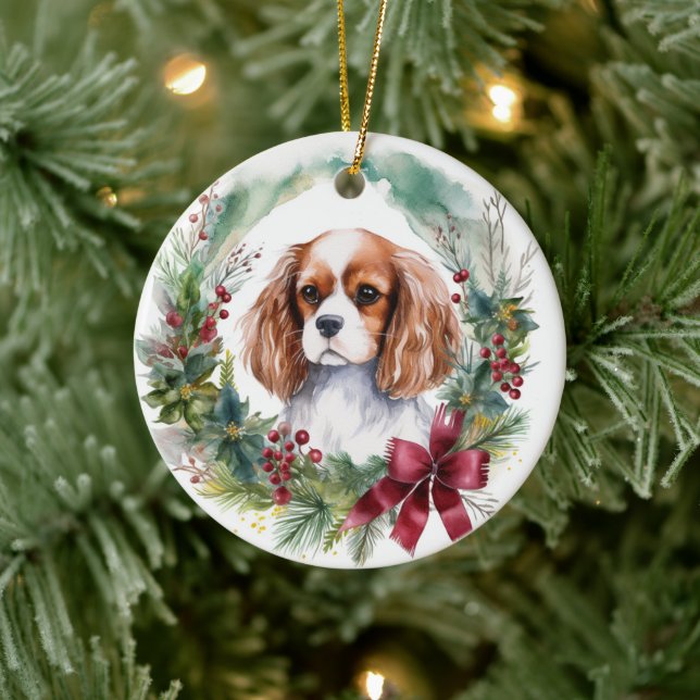 Cavalier King Christmas Wreath Festivals Keramik Ornament (Baum)