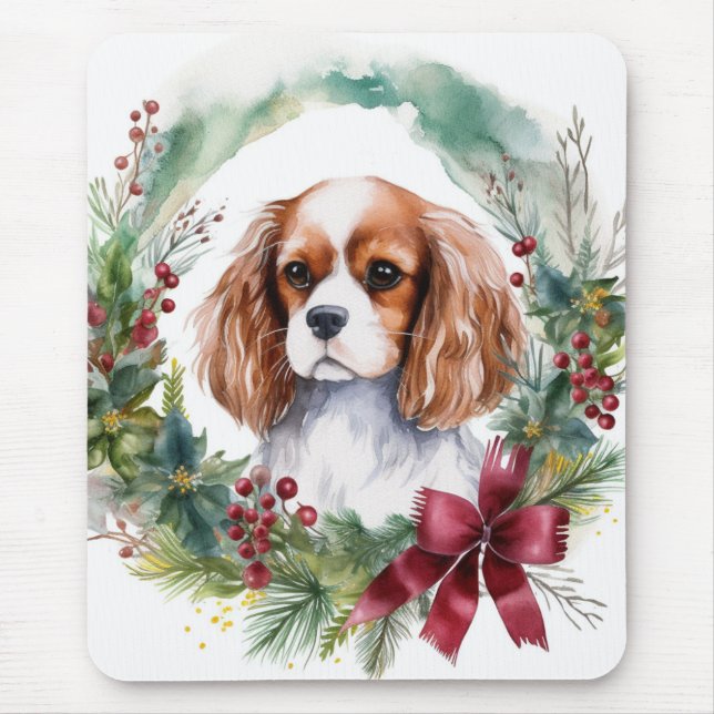 Cavalier King Christmas Wreath Festivals Mousepad (Vorne)