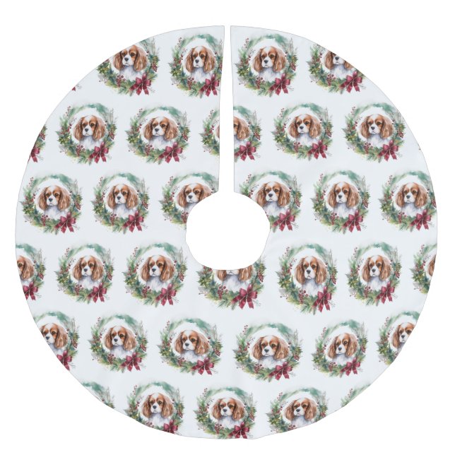 Cavalier King Christmas Wreath Festivals Polyester Weihnachtsbaumdecke (Vorderseite)