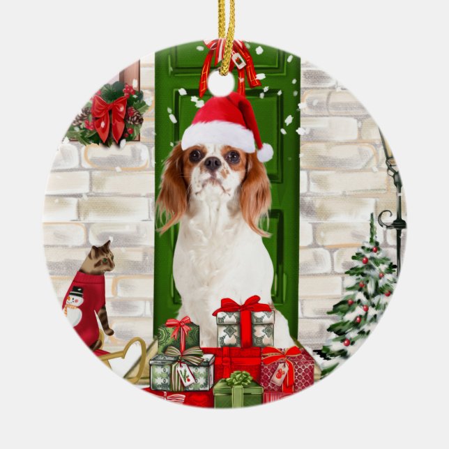 Cavalier King Dog Christmas Keramik Ornament (Vorne)