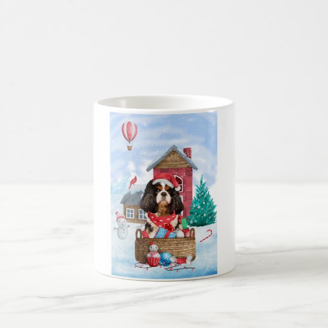 Cavalier King Dog im Schnee Weihnachtshundehaus Kaffeetasse (Mittel)