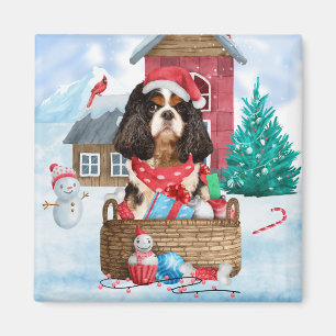 Cavalier King Dog im Schnee Weihnachtshundehaus Magnet