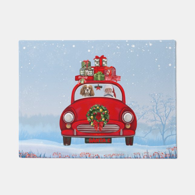 Cavalier King Dog in Auto mit dem Weihnachtsmann Fußmatte (Vorderseite)
