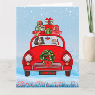 Cavalier King Dog in Auto mit dem Weihnachtsmann Karte