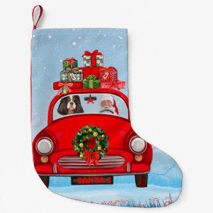 Cavalier King Dog in Auto mit dem Weihnachtsmann Kleiner Weihnachtsstrumpf