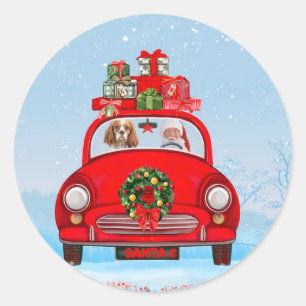 Cavalier King Dog in Auto mit dem Weihnachtsmann Runder Aufkleber