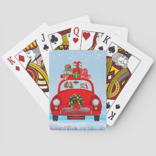 Cavalier King Dog in Auto mit dem Weihnachtsmann Spielkarten