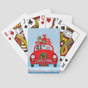Cavalier King Dog in Auto mit dem Weihnachtsmann Spielkarten