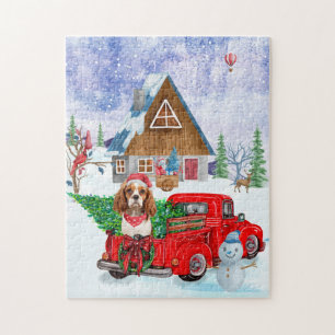 Cavalier King Dog in Christmas Delivery Truck Schn