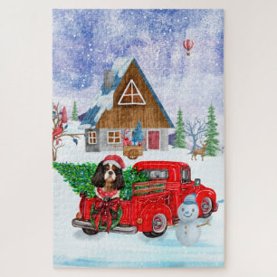 Cavalier King Dog in Christmas Delivery Truck Schn