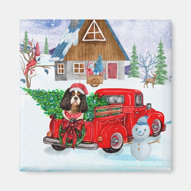Cavalier King Dog in Christmas Delivery Truck Schn Magnet (Vorne)