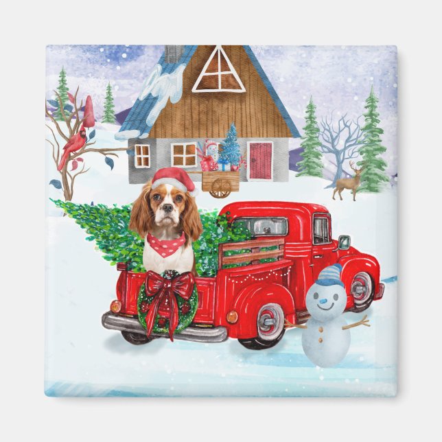 Cavalier King Dog in Christmas Delivery Truck Schn Magnet (Vorne)