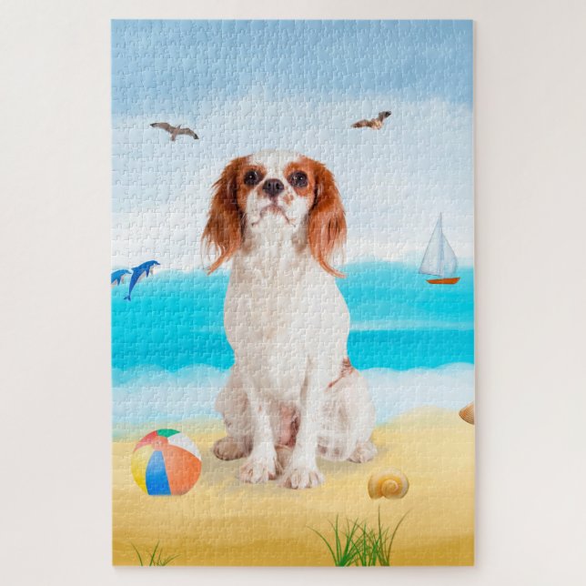 Cavalier King Dog on Beach (Vertikal)