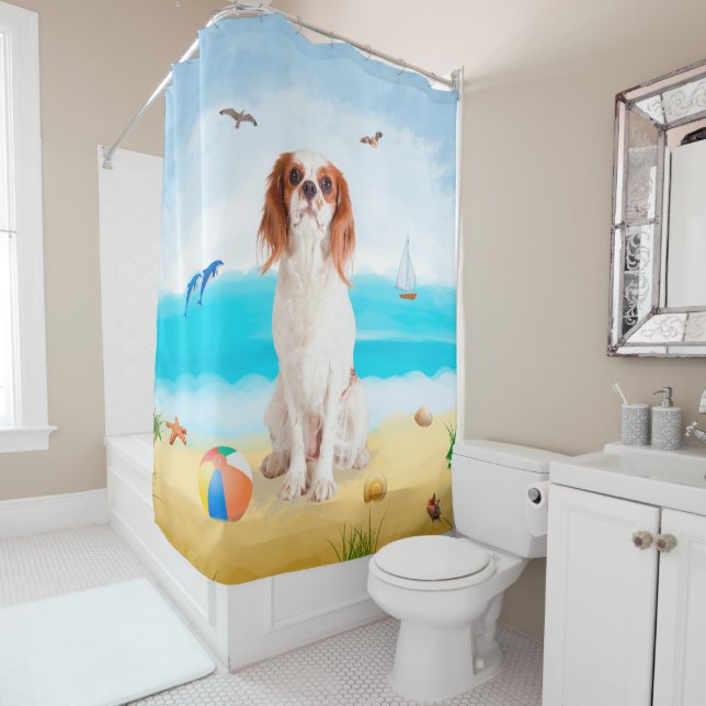 Cavalier King Dog on Beach Duschvorhang (Beispiel)