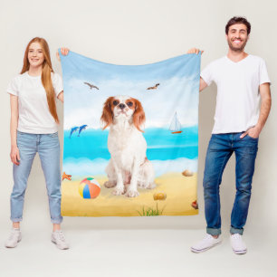 Cavalier King Dog on Beach Fleecedecke