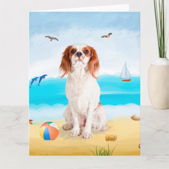 Cavalier King Dog on Beach Karte (Vorderseite)